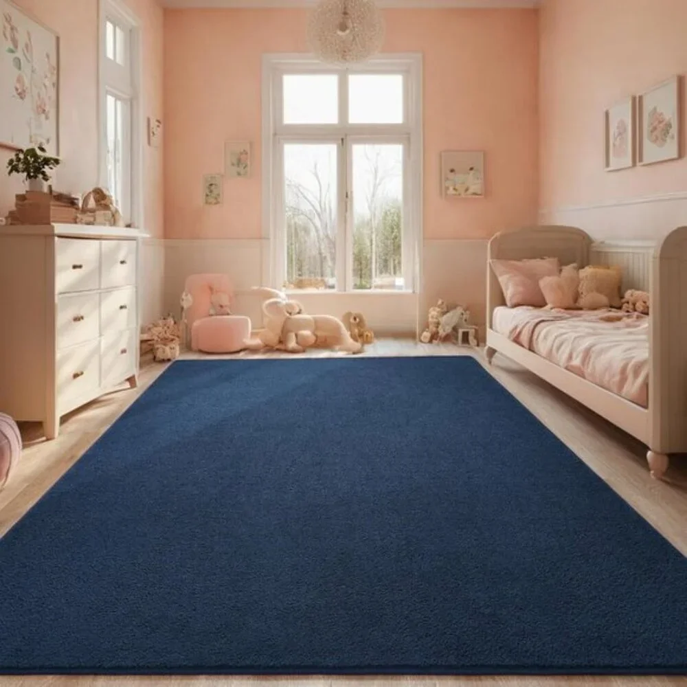 New 5x7 Navy Blue Bedroom Rug, Washable Memory Foam Non-Slip Modern Carpet